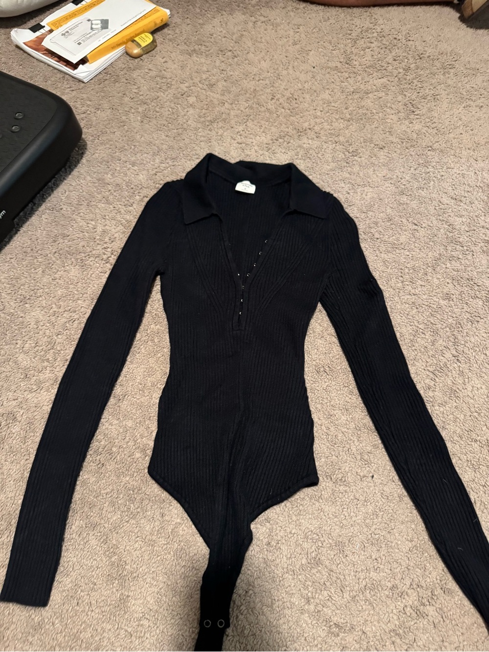 Abercrombie Black Ribbed Long Sleeve Collared Bodysuit